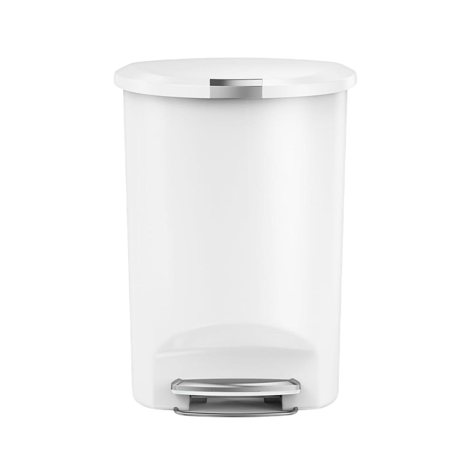 50L SEMI ROUND PLASTIC PEDAL BIN WHITE SIMPLE HUMAN
